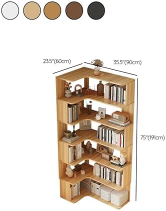 Vertical Wall Corner Shelf with Open Back 7-Shelf Wood Corner Bookshelf Floor Book Rack Multi-Layer Storage Shelf Against the Wall Bookcase White 35" L x 24" W x 75" H