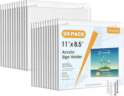 MaxGear Wall Mount Sign Holder, 8.5 x 11 Landscape, 24 Pack