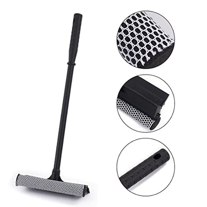Matthew All Purpose Window Squeegee w/Premium Microfiber Cloth,Car Squeegee Windshield Cleaning Sponge and Rubber Squeegee,2-in-1 Window Cleaner Sponge(8'') and Soft Rubber with Pole 20''(1Pack) - size: 8'' Blade