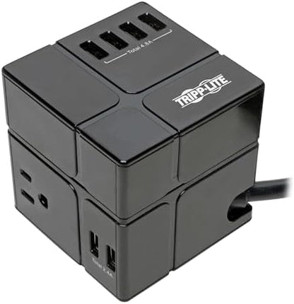 Tripp Lite 3 Outlet Surge Protector with USB, Detachable Wall Outlet Surge Protector, 6 USB Ports, 6 ft. Cord, 540 Joules, Black, TLP366CUBEUSBB