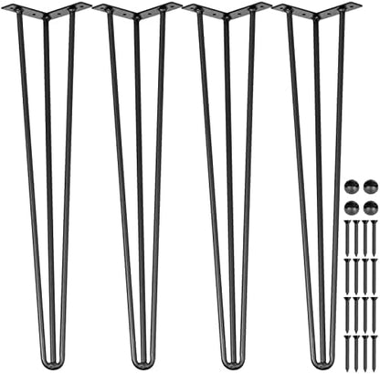 VEVOR Hairpin Table Legs 22" Black Set of 4 Desk Legs 880lbs Total Load Capacity Hairpin Desk Legs 3 Rods for Bench Desk Dining End Table Chairs Carbon Steel DIY Heavy Duty Furniture Legs