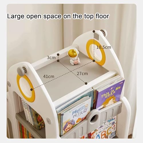 GAMAK Small Bookshelf for Small Spaces Kids Stand on Wheels Rotating Bookshelf 360 Display 4 Tier Bookcase Children's Picture Book Floor Storage (Color : Pink)