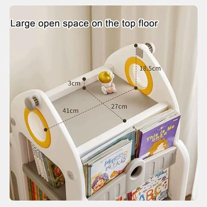 GAMAK Small Bookshelf for Small Spaces Kids Stand on Wheels Rotating Bookshelf 360 Display 4 Tier Bookcase Children's Picture Book Floor Storage (Color : Pink)
