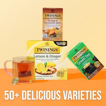 Twinings Orange & Cinnamon Spice Herbal Tea Individually Wrapped Bags, 20 Count (Pack of 1), Naturally Caffeine-Free, Enjoy Hot or Iced, 20 Teabags