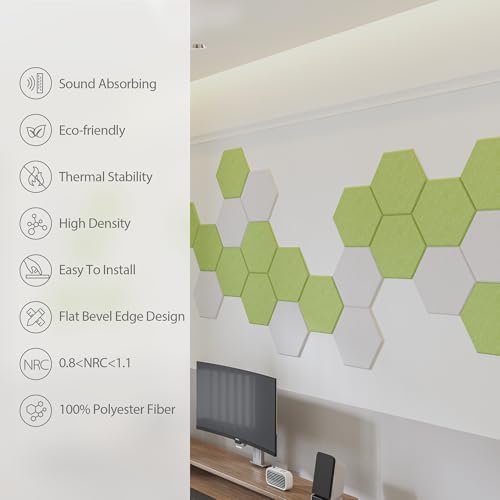 12 Pack Hexagon Acoustic Panels Self Adhesive Sound Proof Foam(Fruit Green)