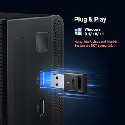 UGREEN USB Bluetooth 5.3 Adapter for PC, Plug & Play for Windows 11/10/8.1, Bluetooth Receiver & Transmitter for Keyboard/Mouse/Headphone/Speakers/Printer