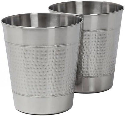 happimess Riley 2 Gal Hammered Steel Bin 10" H, Brushed Steel, Set of 2