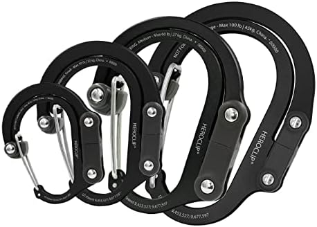 GEAR AID HEROCLIP Carabiner Clip and Hook (Large, Medium, Small, Mini) for Camping & HEROCLIP Carabiner Clip and Hook (Small) for Purse, Stroller, and Backpack, Stealth Black