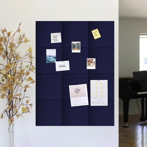 48" x 48" Cork Board Alternative, 16 Pack Felt Bulletin Board Tiles with 30 Adhesive Tabs Wall Push Pin Board for Office Classroom Bedroom Decor
