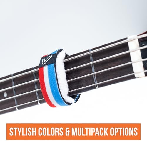 Gruv Gear Fret Wrap & Guitar Mute, Fretwrap for Acoustic, Electric & Bass | String Dampener Recording, Tapping & Practice Accessory (1 Pack, Medium Red/White/Blue, Fits 5 String Bass, 7 String Guitar)