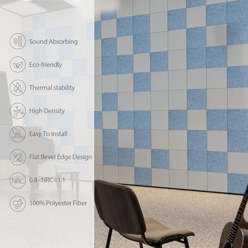 12 Pack Square Acoustic Panels Self Adhesive Sound Proof Foam(Blue Gray)