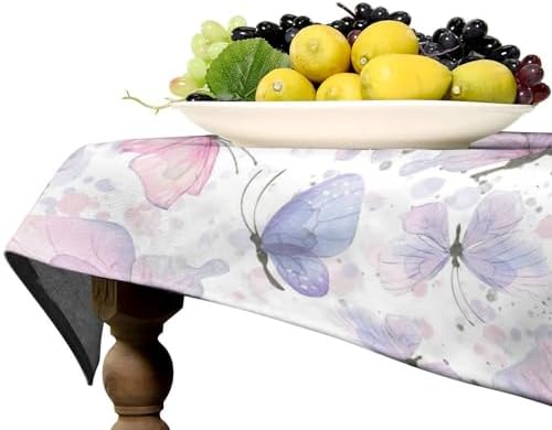 Purple Butterfly Tablecloth, Watercolor Pink Butterfly Abstract Cartoon Print Table Cloth for Farmhouse Kitchen Dinning Room Picnic Parties Home Decor 60x110in