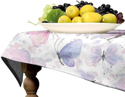Purple Butterfly Tablecloth, Watercolor Pink Butterfly Abstract Cartoon Print Table Cloth for Farmhouse Kitchen Dinning Room Picnic Parties Home Decor 60x110in