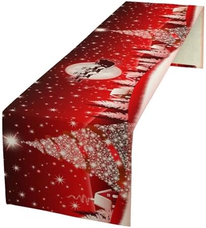Merry Christmas Table Runner Red Snowflakes ,Xmas Ball Ornaments Snow Red Table Runners for Dinning Table,Snowflake Sparkle Kitchen Decor,Holiday Dinner Decoration-13x60 Inch