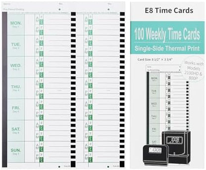 600 E8 Weekly Thermal Time Cards, Compatible with Lathem 2100HD & 800P
