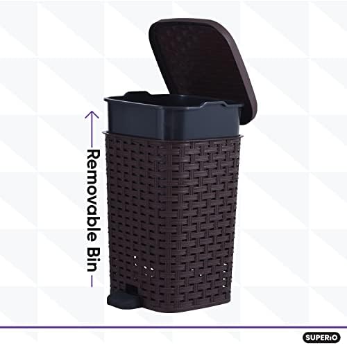 Superio Mini Trash Can with Foot Pedal Small Outdoor Garbage Can with Lid, 1.5 Gallon Plastic Waste Basket for Bathroom, Bedroom, Kitchen, Office, Patio (Wicker Brown 6 QT.), 6 Pack