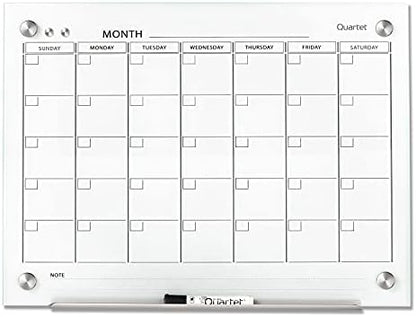 Quartet Dry Erase White Board 24"W x 18"H Glass Calendar, Magnetic Planning Board, White (GC2418F)
