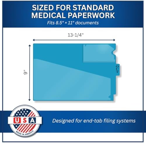 Doctor Stuff - Center Tab Vinyl Outguides, Diagonal Cut Front Pocket, Top Charge Out Slip Pocket, Plastic File Folder, Letter Size 9" x 13-1/4", Light Blue, 50/Box
