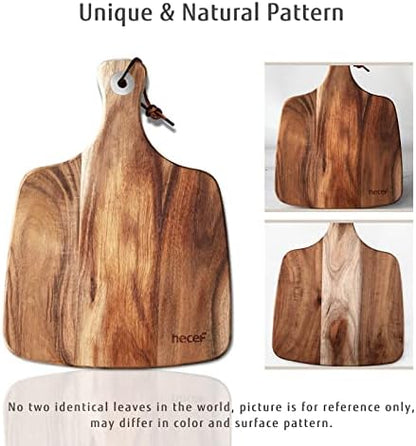 hecef Cheese Board set of 3,a Acacia Wood Cheese Plate, a Knife, a Fork, Charcuterie Board Platter Slate Serving Set for Appetizer Birthdays, Weddings, Housewarming (Cheese board with 2 knives)