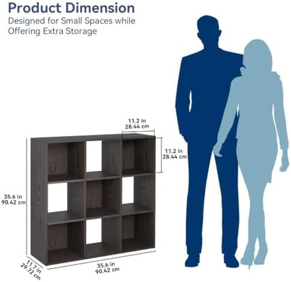 Whitmor 9 Cube Storage Organizer, 3 Tier Stackable MDF Wood Bookcase, Open Storage Display Bookshelf, Storage Cabinet for Living Room, Bedroom, Home, Office, 35.5" L x 11.7" W x 35.5" H, Espresso