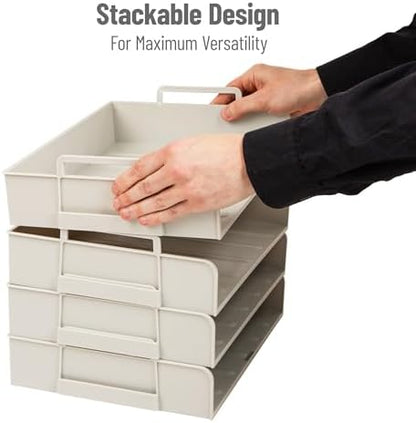 Mind Reader Stackable Paper Tray, Desktop Organizer, File Storage, Office, Plastic, 13.75" L x 10" W x 10.75" H, 4 Pcs., Beige