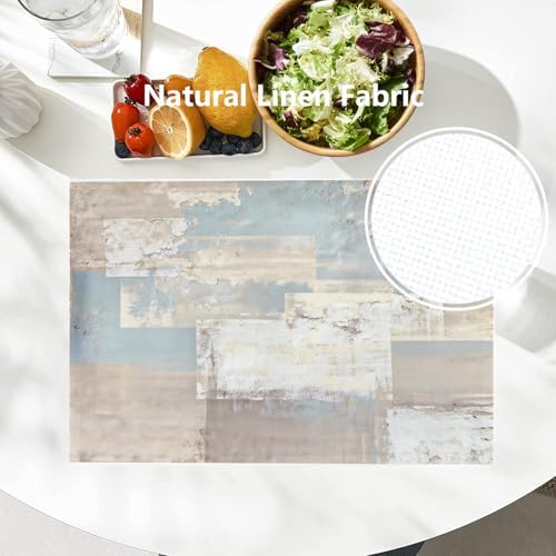 Batmerry Taupe Squares Texture Linen Placemats Set of 8, Grey and Beige Abstract Painting Washable Table Mats for Kitchen Table Thickened Heat Insulation Dining Set Indoor Outdoor 12X18 in