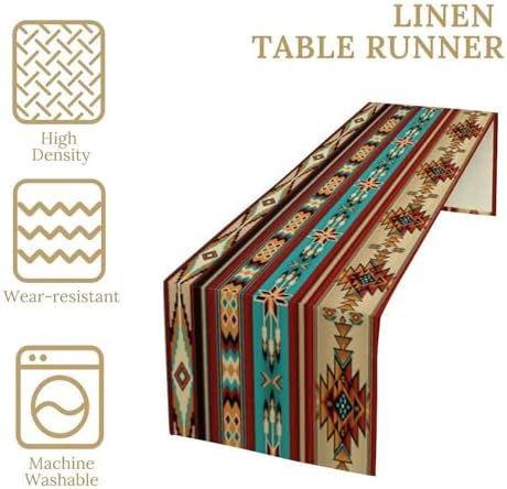 Aztec Southwest Table Runner, Ethnic Style Design Geometric Triditional Kitchen Table Runners Table Setting Decor for Garden Farmhouse Wedding Party Holiday Dinner Home, 13x108 Inch
