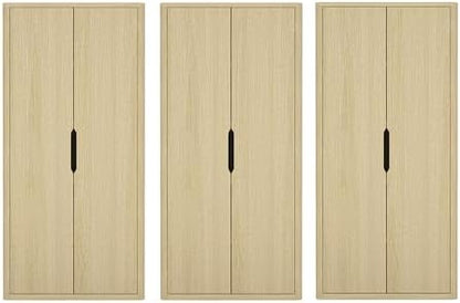 Manhattan Comfort Rivington Bookshelf 79 in Tall 5-Tier Bookcase, Modern Soft Close Storage Cabinet, Handle-Free, Round Corner Design for Living Room, Bedroom, or Home Office, Set of 3 in Natural Oak