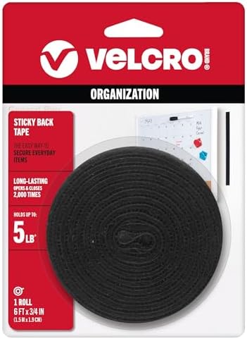 VELCRO Brand Sticky Back Hook and Loop Fasteners, Black, 6 Ft Tape Roll