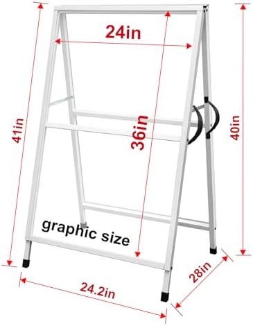 Pionites Heavy Duty Slide-in Folding A Frame Sign Sidewalk Sign 24x 36 Inch Steel Metal Double-Side Pavement sign Corrugated Plastic Poster (2, White, 24''X36''(Frame Only))