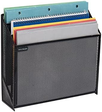 Mind Reader Vertical File Storage, Desktop Organizer, Wall Mount, Office, Metal Mesh, Black