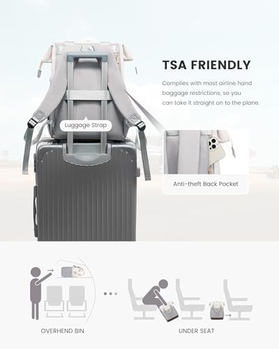 LOVEVOOK Laptop Backpack for Women with Giant Tumbler Holder, 15.6 Inch Work Laptop Bag with USB Port, Fashion Teacher Nurse Backpack Purse, Waterproof Travel Computer Backpack, 2PCS, Beige-Light Grey