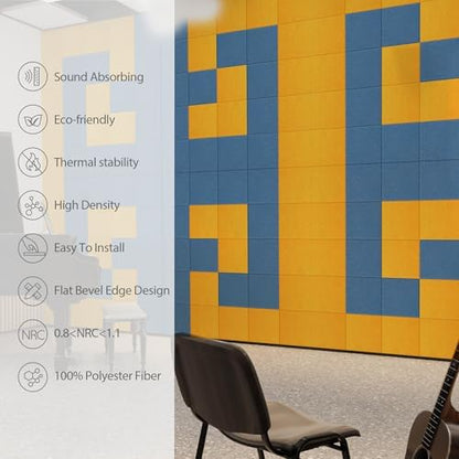 12 Pack Square Acoustic Panels Self Adhesive Sound Proof Foam(Orange)