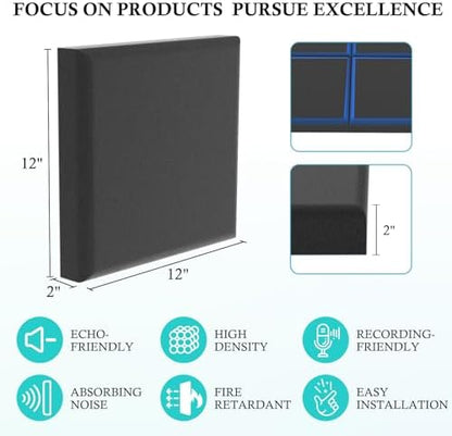 JBER Acoustic Studio Foam, 24 Pack 2" X 12" X 12" Round C-Panel Sound Foam Panels Soundproofing Treatment Studio Wall Padding Sound Absorbing Fireproof Pyramid Wedge Tiles