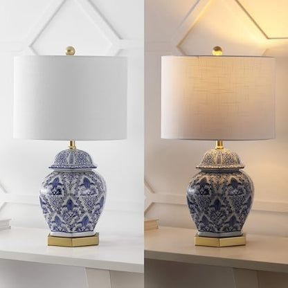 JONATHAN Y Gretchen 25" Ginger Jar Ceramic LED Table Lamp, Blue/White