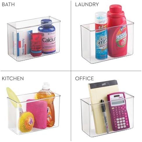 iDesign AFFIXX Plastic Wall Mount Organizer for Kitchen, Bathroom, Office, Bedroom, Garage, Craft Room, 3.5" x 8" x 5.5", Clear