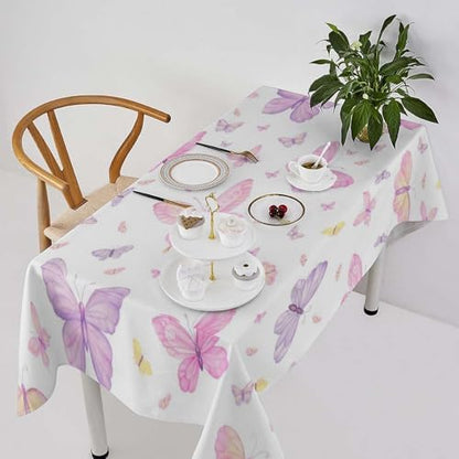 Pink Butterfly Tablecloth, Colorful Watercolor Purple Butterfly Table Cover for Home Kitchen Dining Room Indoor Outdoor Picnic Holiday Party Decor 55x55in
