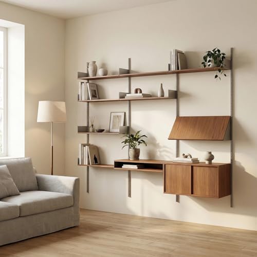 Rygcrud DIY Home Office Bookcase, 4 Tier Shelves with Storage Cabinet, Wall Mount Open Display Closet System for Book Clothing Organizer(200x180cm)