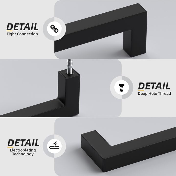 goldenwarm 1Pack 8INCH Matte Black Cabinet Pulls Kitchen Hardware, 204mm Square Bar Pulls for Cabinets Hardware, Black Drawer Pulls 8-1/2in Overall Length