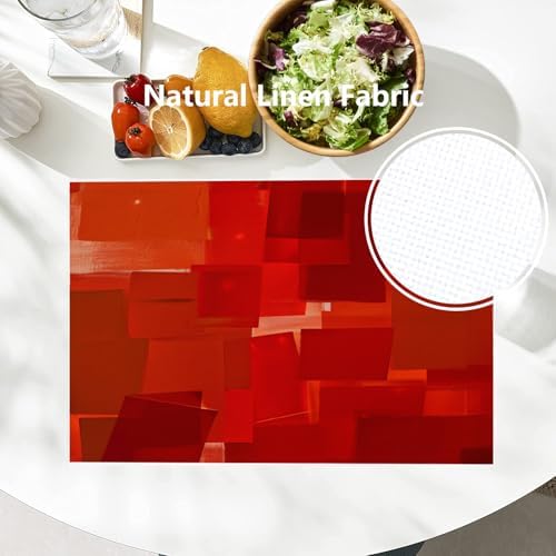 Batmerry Modern Art Textures Linen Placemats Set of 6, Red Orange Abstract Painting Acrylic Washable Table Mats for Kitchen Table Thickened Heat Insulation Dining Set Indoor Outdoor 12X18 in