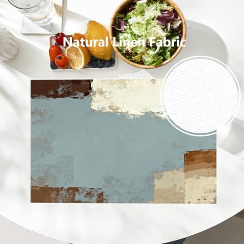 Batmerry Grey and Beige Art Painting Linen Placemats Set of 6, Brushstrokes Abstract Brush Painting Washable Table Mats for Kitchen Table Thickened Heat Insulation Dining Set Indoor Outdoor 12X18 in