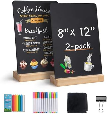 SELEAD Small Chalkboard Words Sign with Wooden Stand - 2 Pack 8x12 Inch