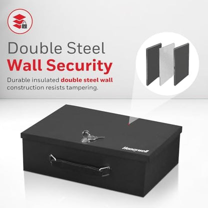 Honeywell Safes & Door Locks - Small Safe Box for Home - Fire Resistant Documents Lock Box with Keys - Steel Security with Key Lock for Personal Items, Jewelry, Money - 0.17 Cubic Feet - Black - 6104