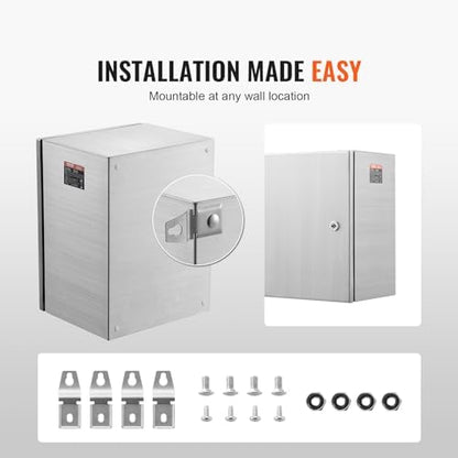 Steel Electrical Box, 20"x 16"x 8", 304 Stainless Steel Electrical Enclosure Box, Wall-Mounted Outdoor Electrical Electronic Equipment Enclosure with Mounting Plate Hinges Lock, IP66 Waterproof