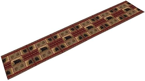 Rustic Bear Table Runner, Retro Vintage Bear Country Cabin Cottage Pine Tree Dinner Table Decoration for Home Kitchen Dining 13"x70"