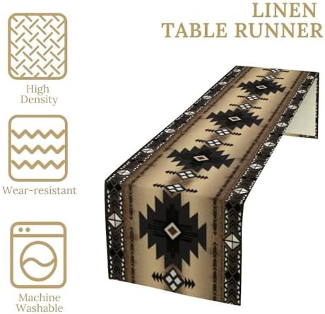 Aztec Table Runner, Southwestern Ethnic Geometric Triditional Table Runner Table Setting Decor for Kitchen Garden Farmhouse Party Holiday Dinner Home, 13x60 in