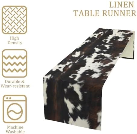 Cow Print Table Runner, Black White Cowhide Print Western Style Table Runner Country Farmhouse Cottage Cow Patten Table Decoration for Home Kitchen Dining, 13x108 Inch