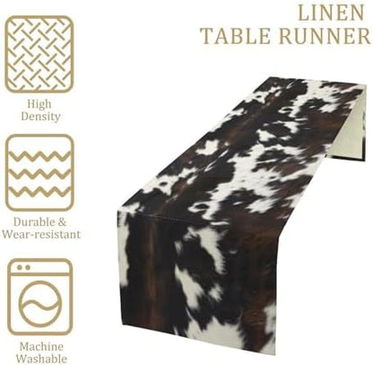 Cow Print Table Runner, Black White Cowhide Print Western Style Table Runner Country Farmhouse Cottage Cow Patten Table Decoration for Home Kitchen Dining, 13x108 Inch