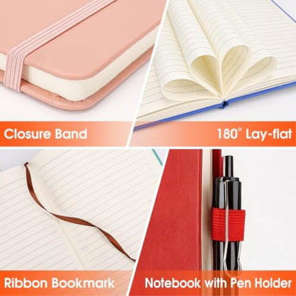 20 Pack Lined Journal Notebook with Pen, A5 Hardcover Leather Journal 5.5"*8.3", 5 Colors 136 Pages College Ruled Notebooks and Pen Set for Office School Business Supplies