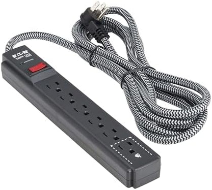 Eaton Tripp Lite Series 6-Outlet Surge Protector Power Strip, Flat Plug 25ft Braided Extension Cord, 1500 Joules, 15A Circuit Breaker, Lifetime Manufacturer's Warranty & $10,000 Insurance (TLP625DB)